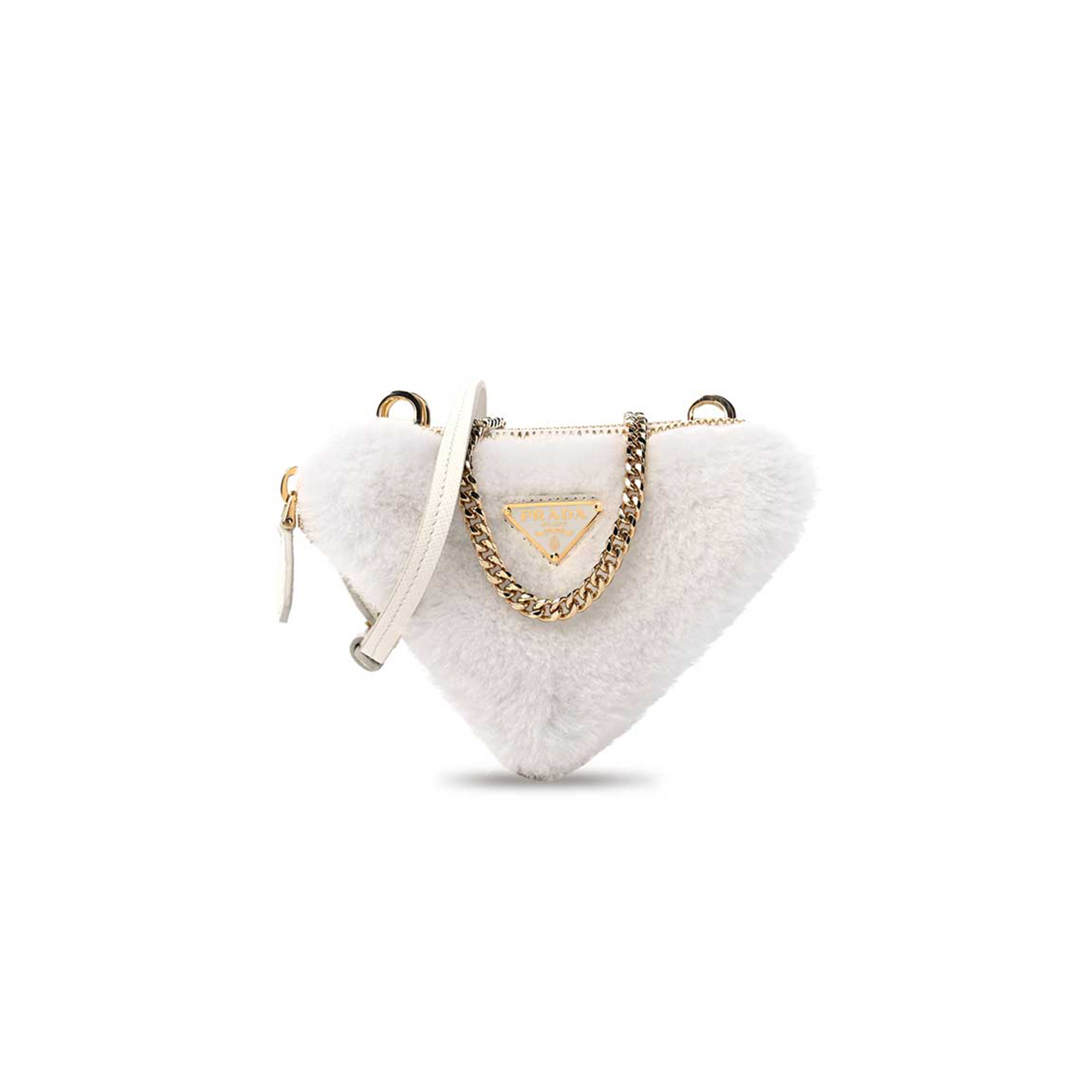 PRADA SAFFIANO SHEARLING TRIANGLE MINI POUCH WHITE 1NR015 (15*10cm) 